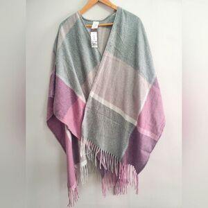 Woolrich NWT New Reagan Twill Plaid Wrap Shawl with Fringe